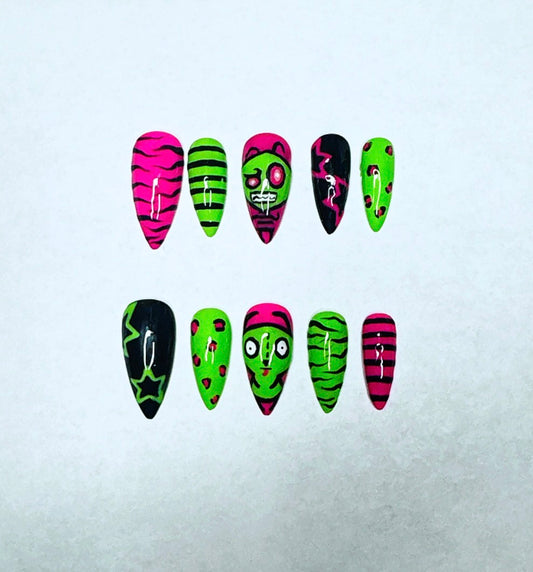 Invader Zim ~ Medium Almond Premium Hand Painted Gel X Nails