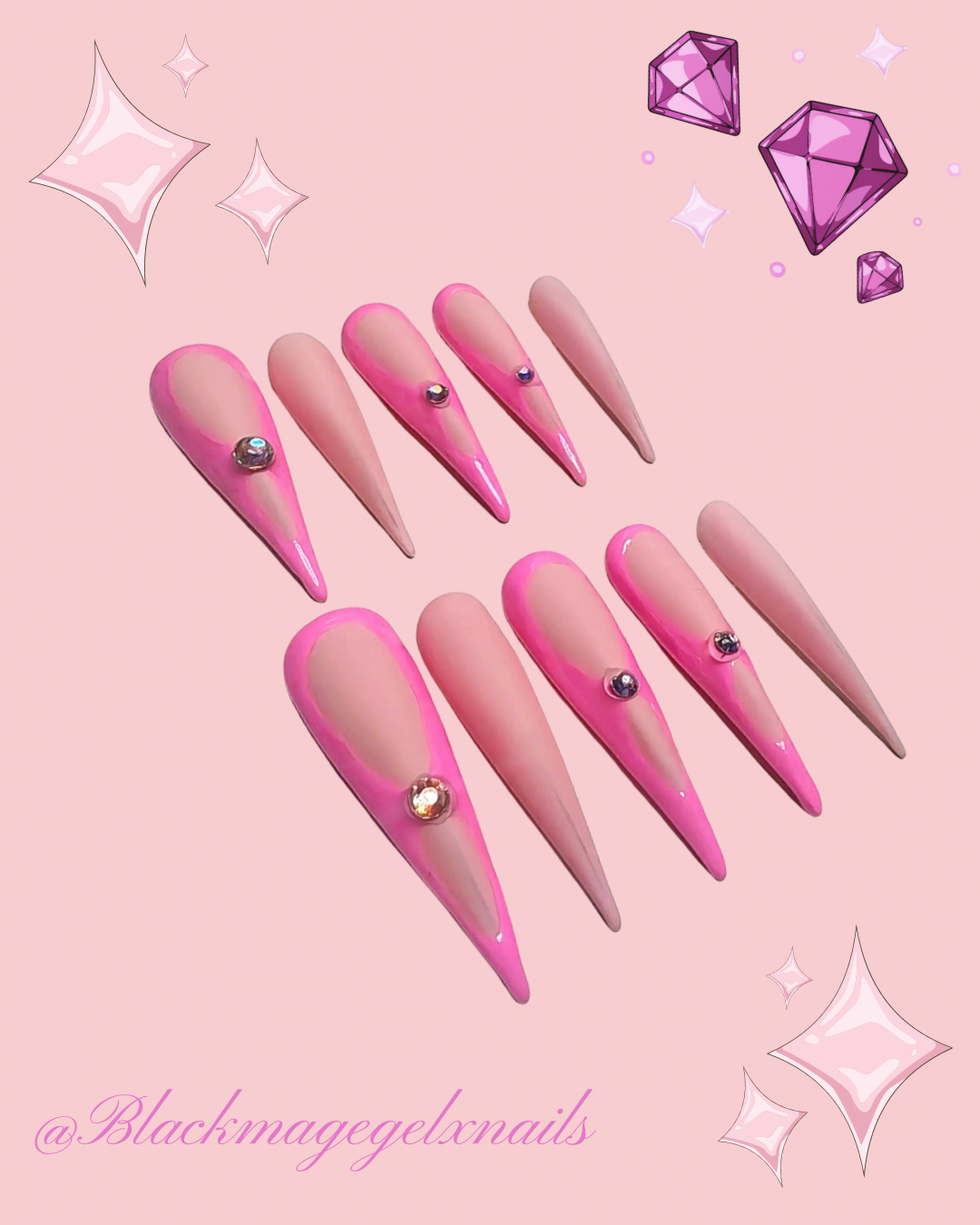 Pinky Pie ~ Hand Painted Premium Gel X Nails